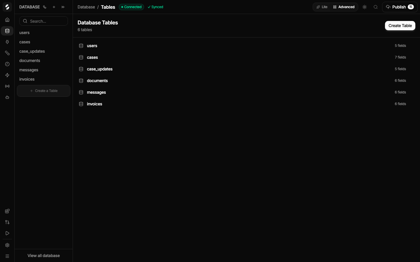 Tables overview screenshot