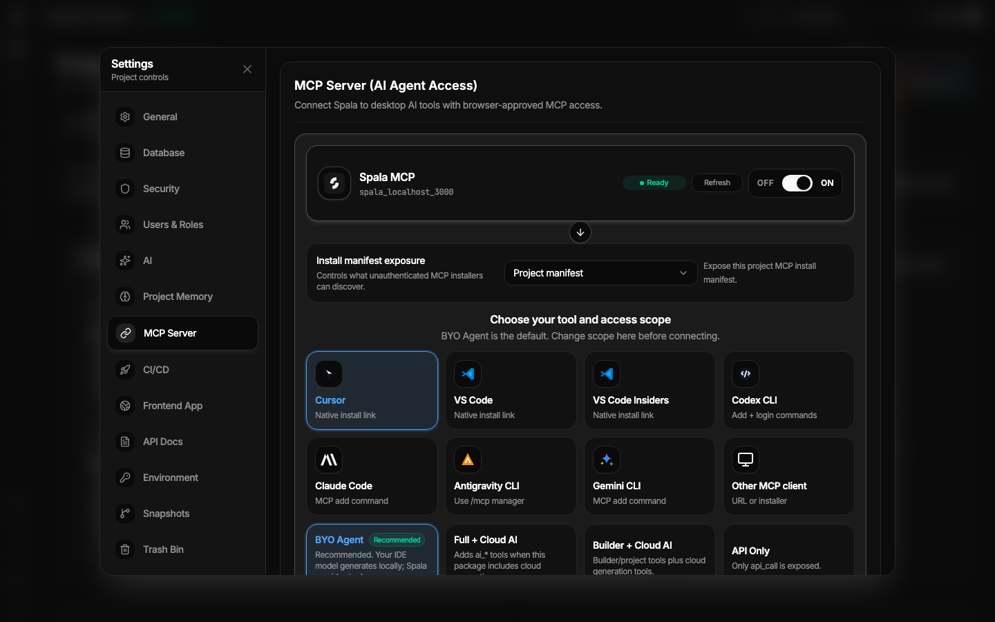 MCP settings screenshot